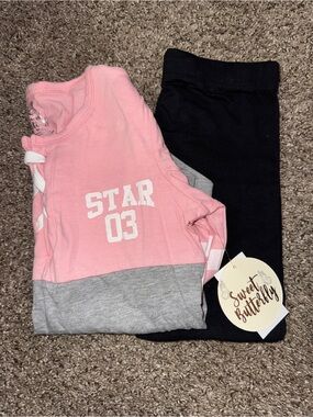 Girls Pink & Gray Long Sleeve Henley with Stripe 2 pc set Size 5/6